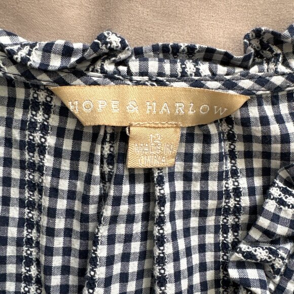 Hope & Harlow Navy Gingham Surplice Midi Dress Sz 12 Cotton - Picture 2 of 6